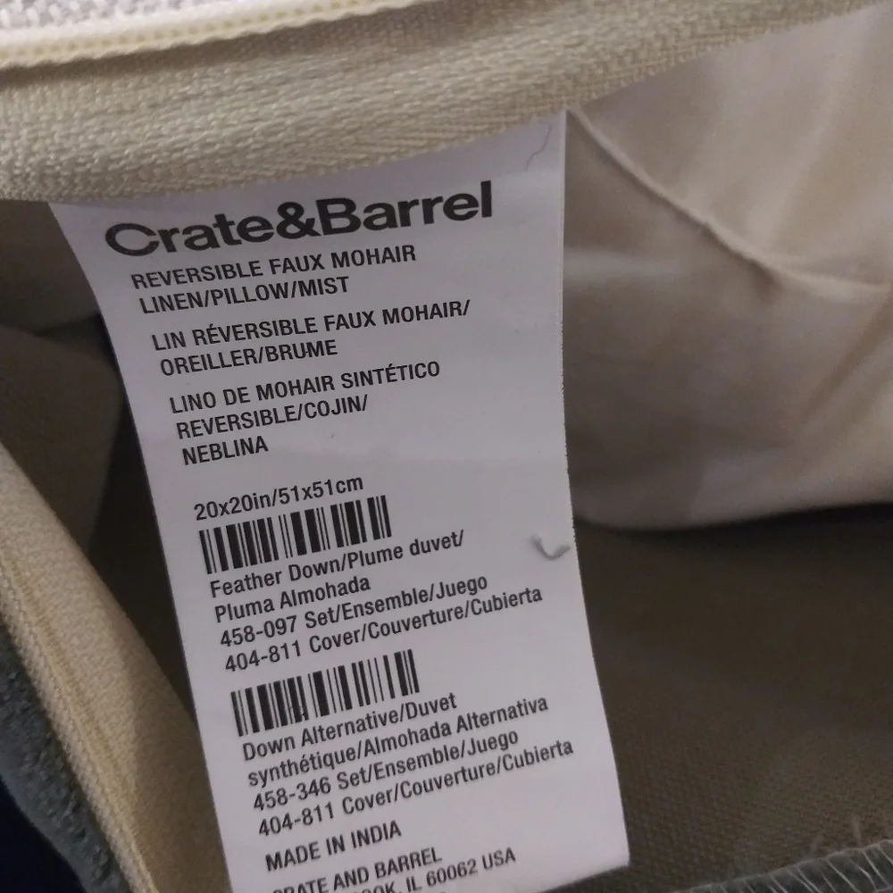 NWT Crate & Barrel Mohair/Linen Feather. Pillows